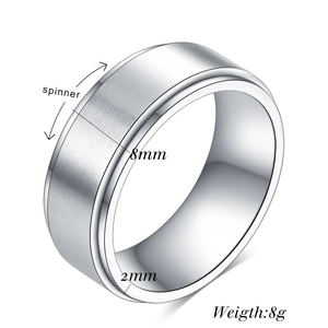 Bague spinner 8mm en acier inoxydable brossé argenté avec anneau extérieur rotatif