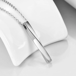5mm polished stainless steel spiral bar pendant necklace for men and women on white stand