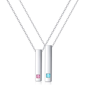 Minimalist 304 Stainless Steel Pendant Necklace With Blue Pink Rhinestone Inlaid Geometric Couple Jewelry For Men Women