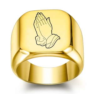 Edelstahl Siegelring Für Herren Damen Gravierte Betende Hände Unendlichkeitssymbol Punk Religiöser Schmuck Bandring Gold Silber