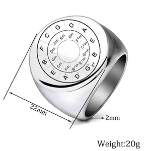 Λεπτομέρεια macro δαχτυλιδιού 22mm με χαραγμένο τον κύκλο των πεμπτών της μουσικής θεωρίας