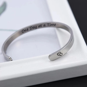 5mm stainless steel cuff bracelet engraved with One Day at a Time for a perfect gift