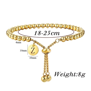 Verstelbare gouden roestvrijstalen kralenarmband met ronde letter Z hanger