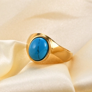Bague Chevalière Vintage en Acier Inoxydable 304 avec Pierre d'Oeil de Tigre Obsidienne Ovale Plaqué Or 18K Rétro Unisexe Bijoux