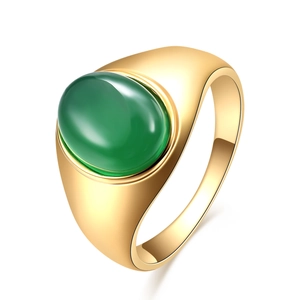Bague vintage en acier inoxydable plaqué or 18 carats avec pierre ovale verte