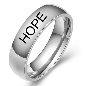 Anillo de acero inoxidable pulido de 5mm con grabado láser de la palabra HOPE