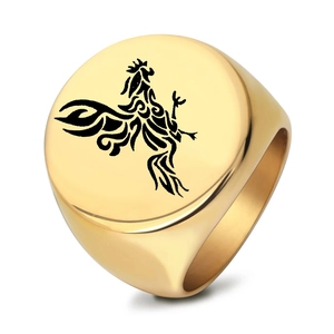 Stainless Steel Chinese Style Laser Engraved Zodiac Rooster Signet Ring For Men Women Vintage Tribal Totem Polished Animal Pattern Finger Ring Jewelry