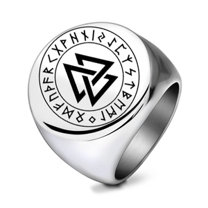 Anello sigillo vichingo Valknut in acciaio inossidabile con rune nordiche Elder Futhark
