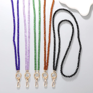 Multi-color 8mm crystal beaded phone strap with gold lobster clasp and ring connector
