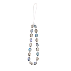 Faceted iridescent crystal bead phone wrist strap with blue and purple reflections