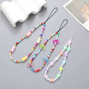 Colorful beaded phone charm with candy color bears, bows and pearls for women