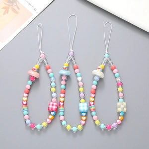 Cute Resin Beaded Duck Phone Charm Colorful Plastic Beads Anti-lost Wrist Strap For Women Girls Handmade Phone Lanyard Decoration