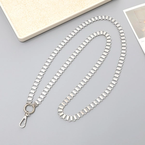 Detail of silver aluminum chain with lobster clasp for crossbody phone strap use