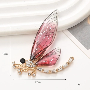 Spilla a libellula sfumata rosa con cristalli e placcatura in oro per gioielli fai da te