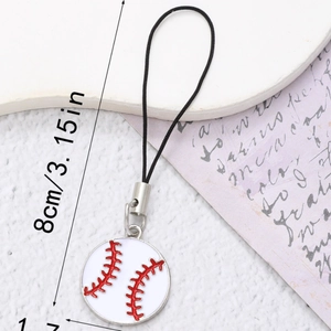 Handgefertigter Baseball Sport Anhänger für Handy und Schlüssel mit roten Nähten auf Weiß