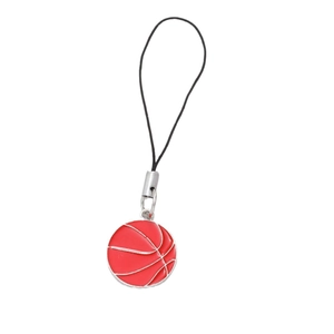 Roter Basketball Schlüsselanhänger mit silbernen Linien und robuster schwarzer Kordel