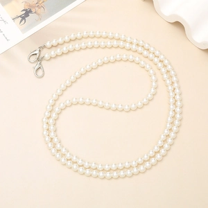 Double-strand cream pearl crossbody chain strap with silver lobster clasps for phone cases