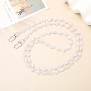 Handmade crossbody phone strap with baroque faux pearls and transparent crystal beads