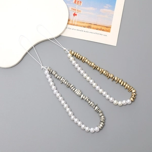 Korean Style Asymmetric Imitation Artificial Pearl Broken Silver Beaded Phone Chain Anti-Drop Strap For Women Phone Case Accessory
