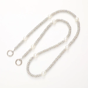 Elegant pearl and rhinestone crossbody chain strap with silver spring rings for phone cases