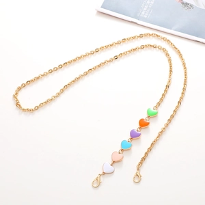 Crossbody phone chain featuring colorful heart charms and golden lobster clasps
