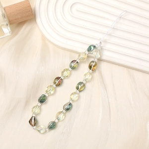 Short beaded phone strap with iridescent aurora oval beads and transparent spacers