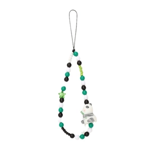 Cute panda beaded phone strap with green star and black and white round beads