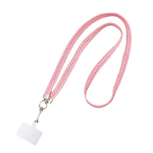 Cordon de téléphone tressé rose avec boucle en métal argenté et patch transparent