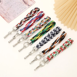 Colorful Woven Wrist Strap Keychain Polyester Cotton Braided Phone Case Lanyard For Women Fashion Key Ring Accessory Gift