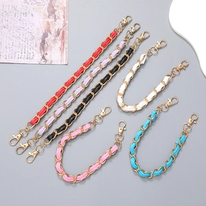 Elegant PU Leather Interwoven Alloy Chain Strap Hand Wristlet Phone Case Bag Charm Vintage Style Woven Accessory For Women