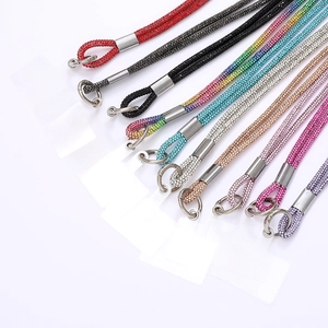 6mm rhinestone crossbody phone lanyard with metal clasp and multi-color crystal chain