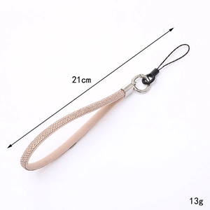 Pink suede phone wrist strap with sparkling rhinestones and silver metal ring, 21cm length