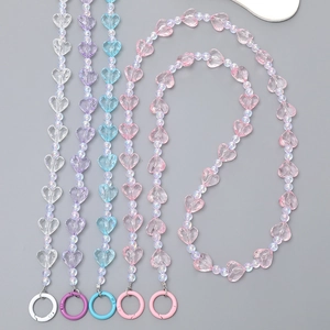 Acrylic Heart Beaded Phone Strap Crossbody Chain With Metal Rings Iridescent Beads Case Lanyard Bag Accessory For Women