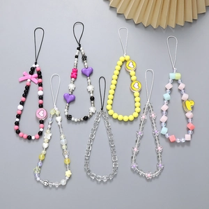 Handmade Beaded Phone Strap Colorful Plastic Resin Bow Heart Duck Flower Charm Sweet Cool Y2K Anti-Lost Wrist Strap Hanging Decor For Women