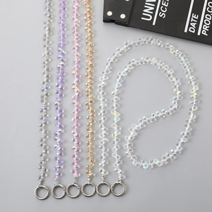 Colorful faceted crystal bead straps with silver metal rings for bags and phones