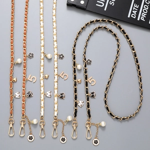 Elegant leather-woven metal chain straps with charms for bags and phones in three colors