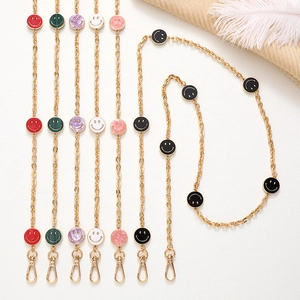 Gold Metal Smiley Face Crossbody Phone Chain Bag Strap With Double Lobster Clasps Colorful Enamel Charm Anti-drop Accessory For Women