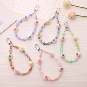 Handmade Acrylic Number Beaded Phone Charm Strap Sweet Cool Resin Beads Keychain Bag Pendant Decor For Women Teens Gift