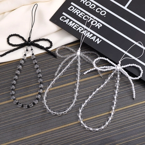 Handmade Beaded Bow Phone Chain Anti-Lost Wrist Strap Crystal Acrylic Beads Mobile Phone Charm Strap For Women Daily Gift