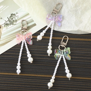 Niche Nouveau Pendentif Künstliche Perle Nœud Porte-Clés Pour Sac Téléphone Mignon Nœud En Résine Iridescente Künstliche Perles D'Imitation Porte-Clés