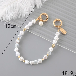 Baroque pearl bag strap and phone charm with golden spring clips and 12cm beaded chain