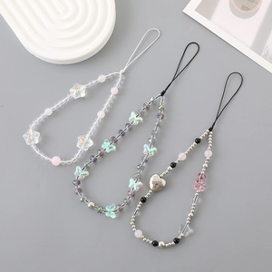 Y2K Handmade Crystal Beaded Phone Strap Butterfly Heart Star Bear Charm Camera Lanyard Sweet Cool Accessories For Women
