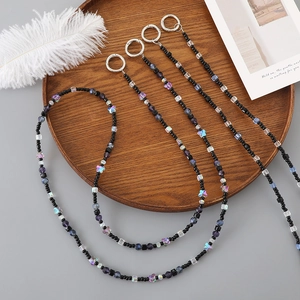 Acrylic crystal square beaded crossbody strap with butterfly charm and silver spring clasp
