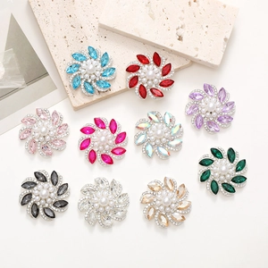 Luxury Alloy Flower Pendant With Rhinestones And Faux Artificial Pearl Marquise Cut Gemstone For DIY Jewelry Making Accessory
