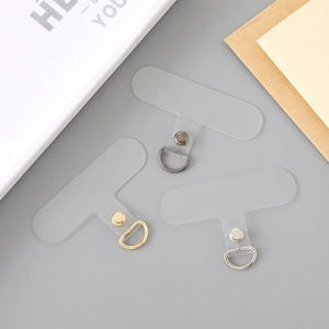 Universal Transparent PVC Phone Lanyard Connector Patch T-Shaped Detachable Phone Case Gasket With Metal D-Ring For Anti-Loss