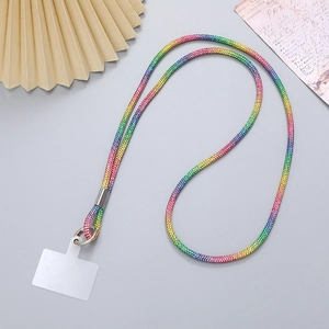 Regenbogen-Strass-Telefonkette mit Kristallperlen und Metallring zum Umhängen