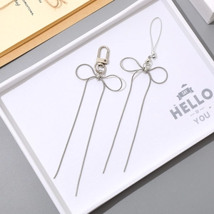 Elegant silver snake chain metal bow keychain and phone lanyard set for women