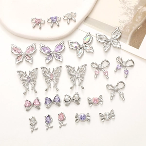 Accessoires de Bijoux DIY Argentés Papillon Nœud Pendentifs en Strass Perles Artificielles pour Chaussures Nail Art Y2K