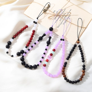 Lanière de Téléphone Perlée de Style Nouveau Chinois Perles d'Agate Violette et d'Oeil de Tigre Dragonne de Téléphone Perlée à la Main Porte-clés Anti-perte pour Femmes Chaîne d'Appareil Photo CCD