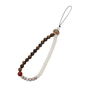 Ethnic beaded phone lanyard with tiger eye stones and turquoise metal accent